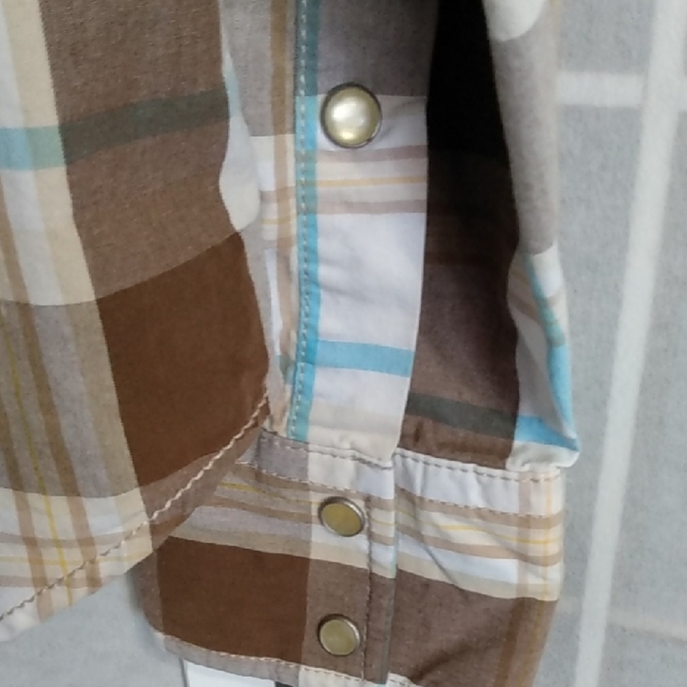 Hollister Plaid Western Snap Button Long Sleeve Shirt Men's Brown Blue White - Picture 5 of 15